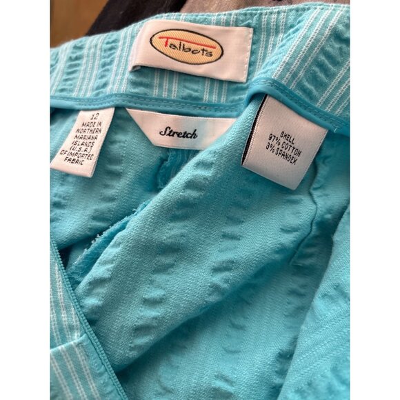Women's Talbots Seersucker Pastel Aqua Blue Capri Pants Size 12 Stretch Pockets - Picture 7 of 8